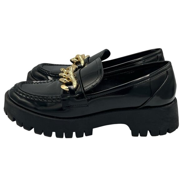 GUESS Womens 8.5 M Hillford Chunky Black Patent Leather Platform Loafer Lug Sole - Picture 7 of 16